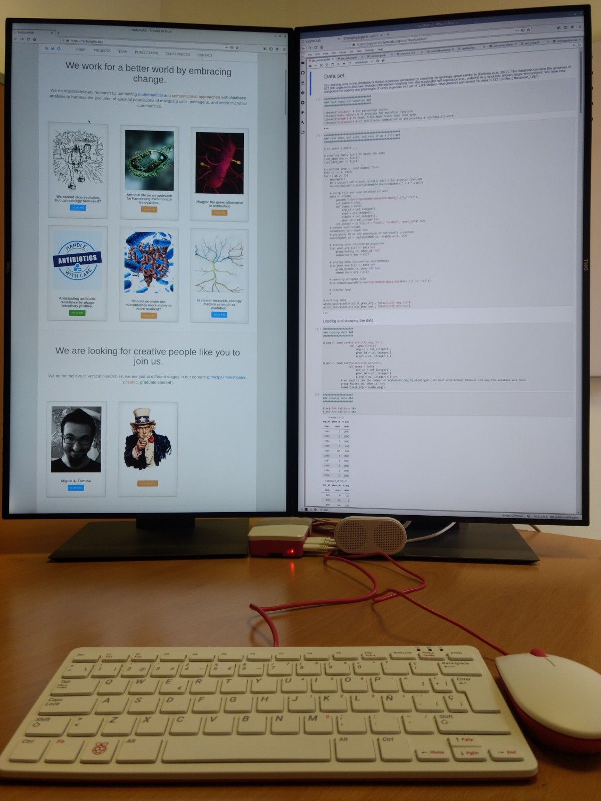 Our desktop computers: Raspberry Pi 4 + 2 vertical monitors.